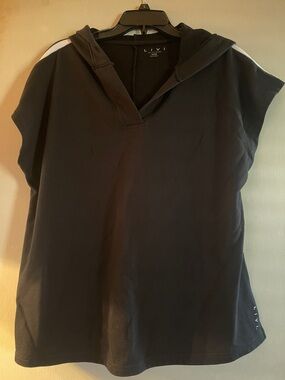 Livi Active Black Sleeveless Hooded Tank with White Shoulder Stripe